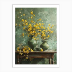 Yellow Flowers In Vases 1 Art Print