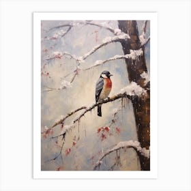 Vintage Winter Animal Painting Woodpecker 2 Art Print