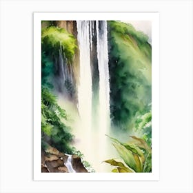 Wailua Falls, United States Water Colour  (2) Art Print