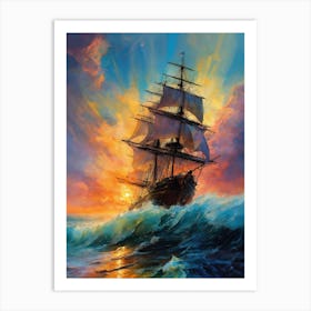 Sailing Ship At Sunset 2 Art Print