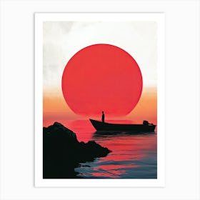 Sunset In A Boat, Minimalism Art Print