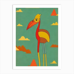 Ostrich Midcentury Illustration Bird Art Print