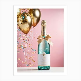 Champagne Bottle With Balloons Art Print