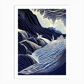 Splashing Water Waterscape Linocut 1 Art Print