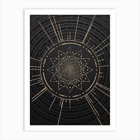 Geometric Glyph Symbol in Gold with Radial Array Lines on Dark Gray n.0187 Art Print