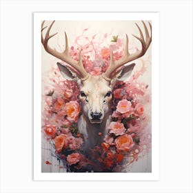 Deer With Roses Art Print