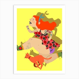 Running Girl With Red Hair Art Print