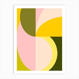 Vintage Modern Geometric Abstraction in Citrus Yellow Green and Pink Art Print