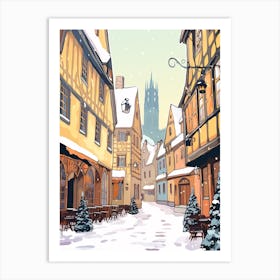 Vintage Winter Travel Illustration Colmar France 1 Art Print