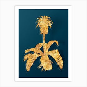 Vintage Eucomis Regia Botanical in Gold on Teal Blue Art Print