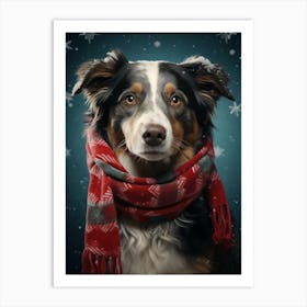 Australian Shepherd Wearing A Christmas Art Print