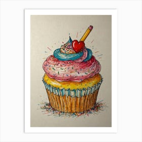 Cupcake Drawing Art Print