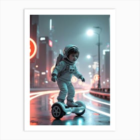 Astronaut Riding A Hoverboard Art Print