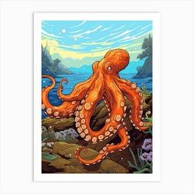Giant Pacific Octopus Illustration 14 Art Print