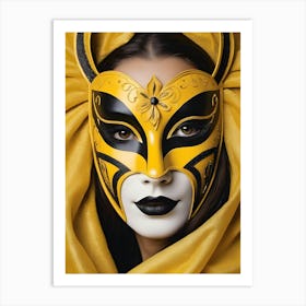 A Woman In A Carnival Mask, Yellow And Black (31) Art Print