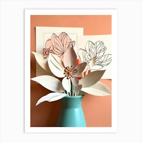 Paper Flowers In A Vase Art Print