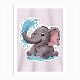 Elephant Splashing Water Art Print