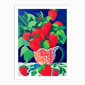 Everbearing Strawberries, Plant, Colourful Brushstroke Painting Art Print