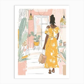 Illustration Of A Woman In A Yellow Dress Art Print