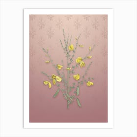 Vintage Yellow Broom Flowers Botanical on Dusty Pink Pattern n.1151 Art Print