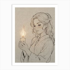 Girl Holding A Candle Art Print