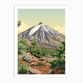 Mount Teide Spain Color Line Drawing (7) Art Print