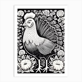 B&W Bird Linocut Turkey 3 Art Print