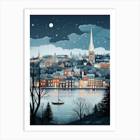 Winter Travel Night Illustration Plymouth United Kingdom 1 Art Print