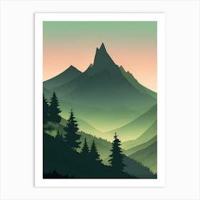 Misty Mountains Vertical Composition In Green Tone 109 Art Print
