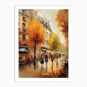 Paris city countryside, cafes, people, trees, old autumn oil paints. Faded colours.6 Art Print