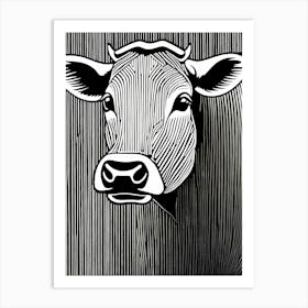 Cow Lino cut Black And White art, animal art, 162 Art Print