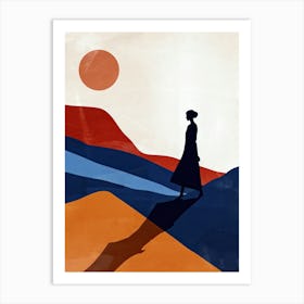 Woman Walking In The Desert, Minimalism Art Print