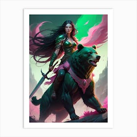 Woman On A Bear Art Print