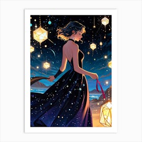 Girl Holding Lanterns Art Print