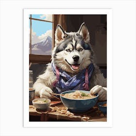 Husky Eating Ramen Art Print