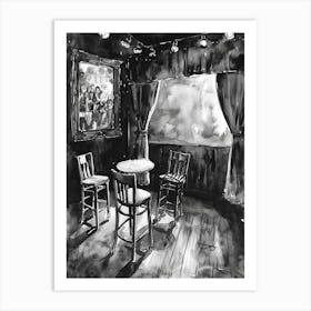 Comedy Club Austin Texas Black And White Watercolour 1 Art Print