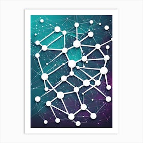 Abstract Network Of Dots, modern home decor, vibrant colorful art, minimalist art, Science art, Molecular art , Class room Art Print