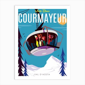 Courmayeur Ski Poster  Teal & White Art Print