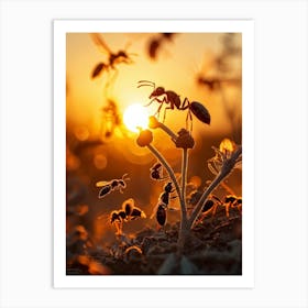 Ant Colony Collaboratively Foraging Under The Glowing Blaze Of A Setting Sun With Elongated Shadows (2) Art Print