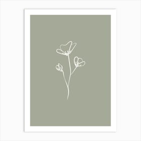 Line Art Flower 1 - Sage Green Art Print