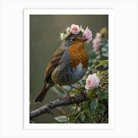 Robin With Flower Crown 5 Art Print