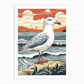 Vintage Bird Linocut Seagull 4 Art Print