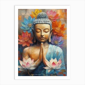 Buddha Surrounded By Colorful Lotus Flowe Art Print