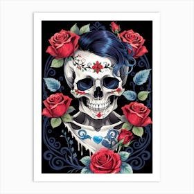 Sugar Skull Girl With Roses Painting (26) Art Print