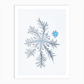 Fernlike Stellar Dendrites, Snowflakes, Pencil Illustration 5 Art Print