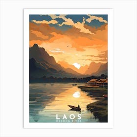 Laos Mekong River Retro Travel Art Print