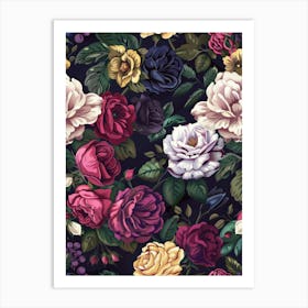 Roses On A Black Background Art Print