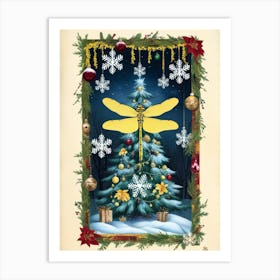 Christmas Tree With Dragonfly Art Print