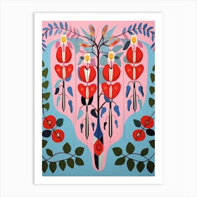 Flower Motif Painting Bleeding Heart Dicentra 2 Art Print