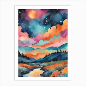 Celestial Harmony: A Night Sky Painting Art Print